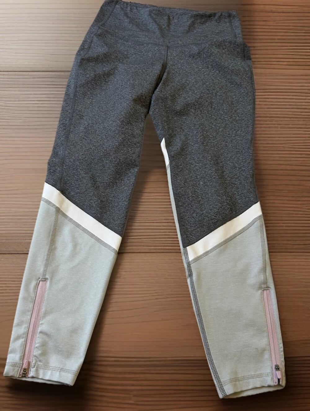 Old Navy Yoga Pants Zipper High Waisted Leggings Color block Pink Gray Gym Med